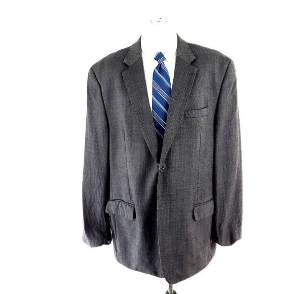 Joseph Feiss Gold Heavy Wool 2 Button Sport Coat 46L Gray Herringbone - Picture 3 of 10